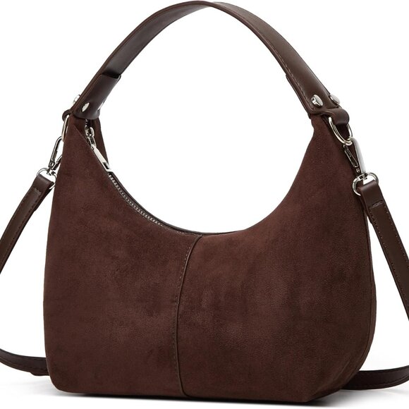 Suede Crescent Tote Bags for Women Vintage Shoulder Bag Brown Suede Handbag Casu - Picture 2 of 7